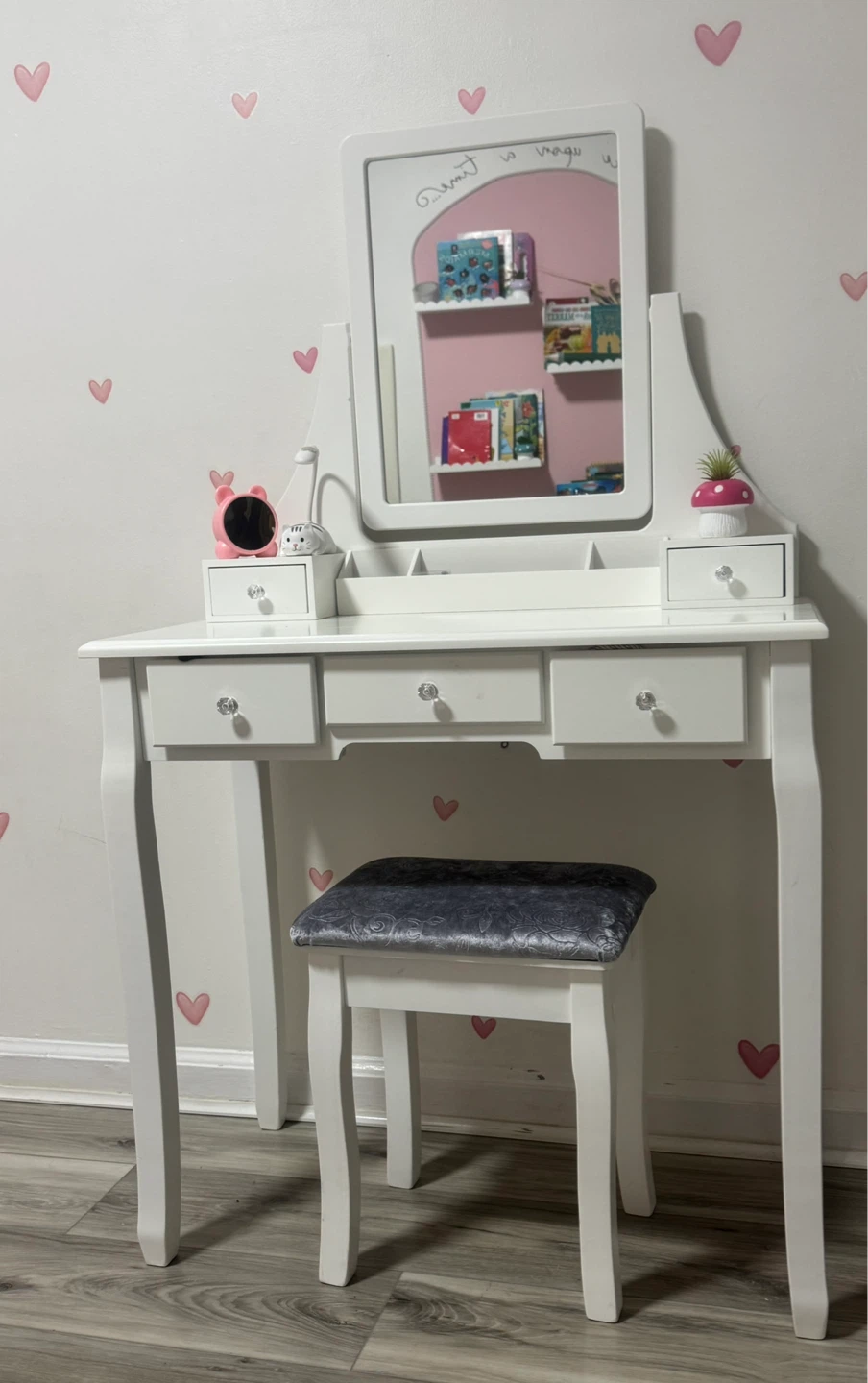 White Kids Vanity Table with Mirror and Stool - photo 3