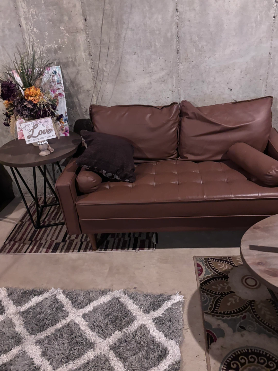 Brown Faux Leather Loveseat - photo 4