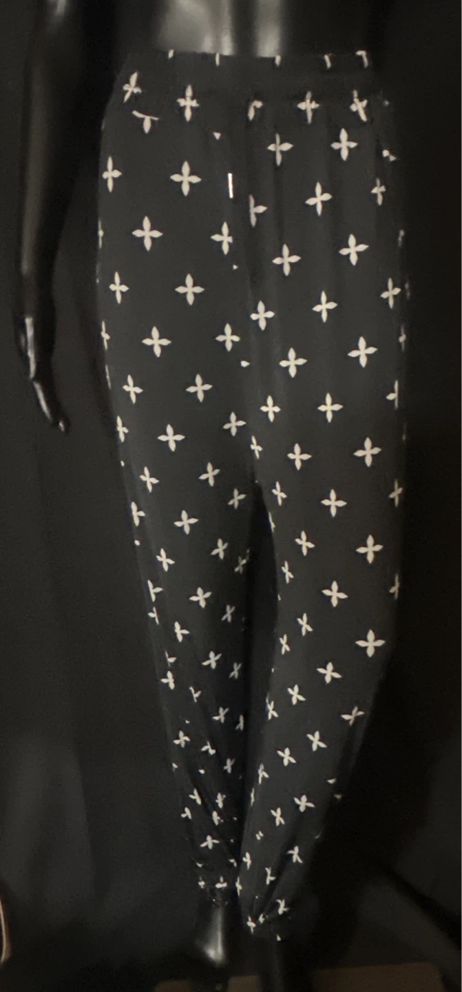 Black Pants with White Clover Pattern