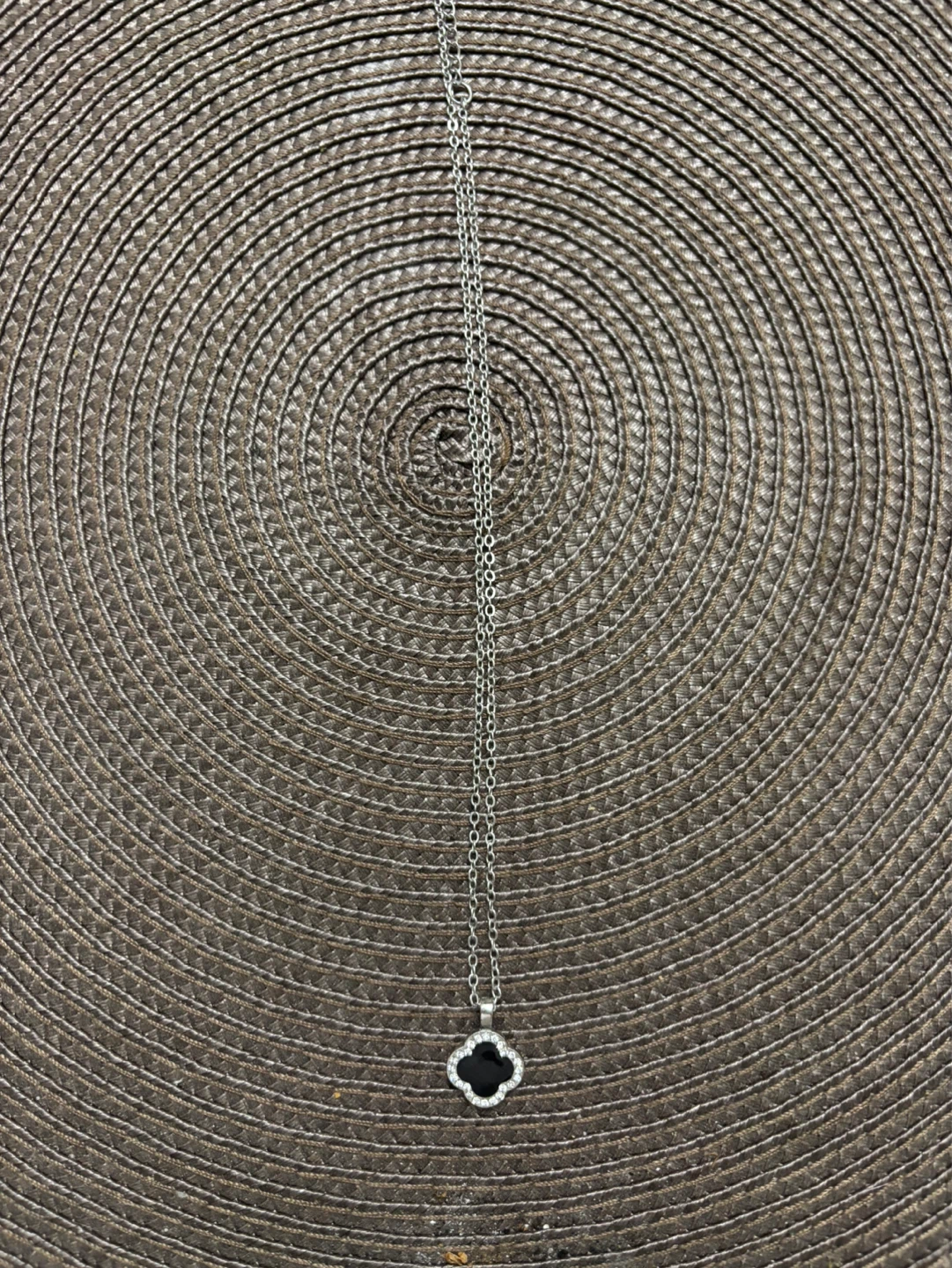 Silver Clover Necklace with Black Stone