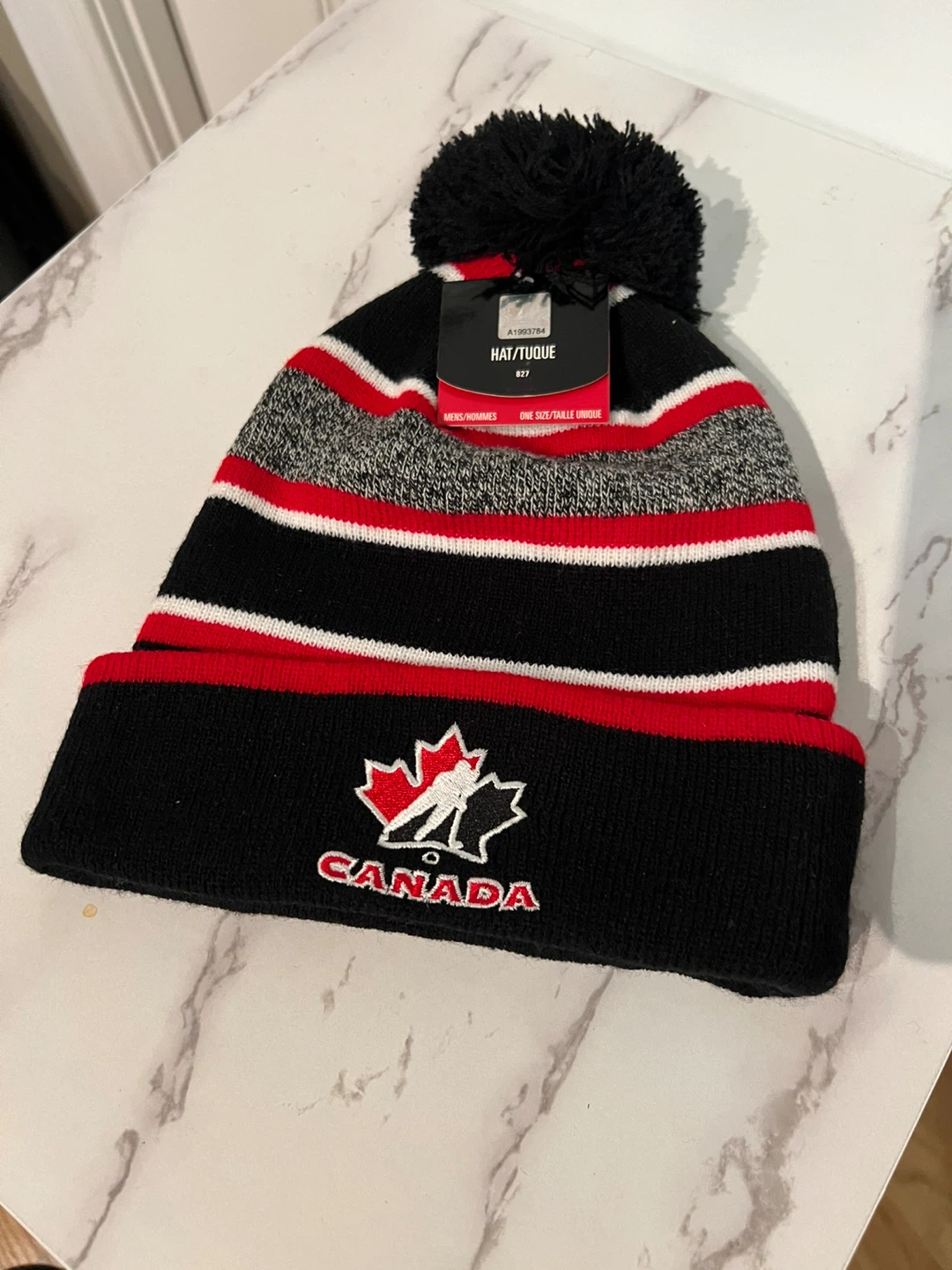 NWT Canada Hockey Pom Pom Toque - Black/Red/White