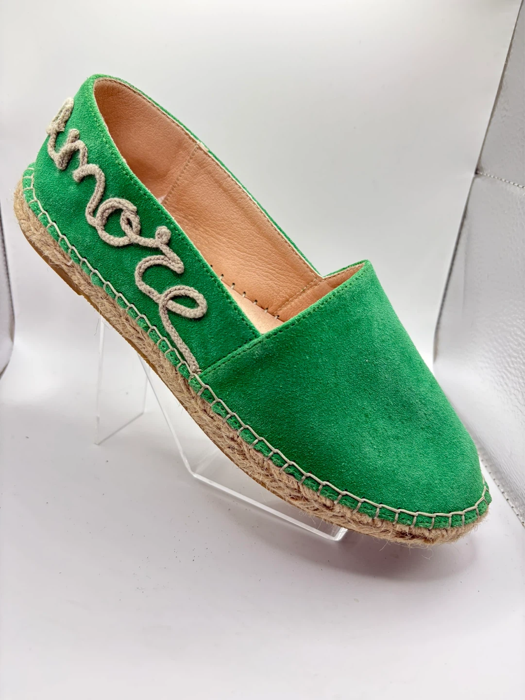 Size 7.5 - Green Suede Espadrille Flats with 'Ciao' - photo 2
