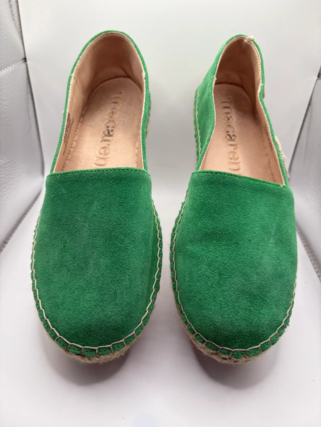 Size 7.5 - Green Suede Espadrille Flats with 'Ciao'