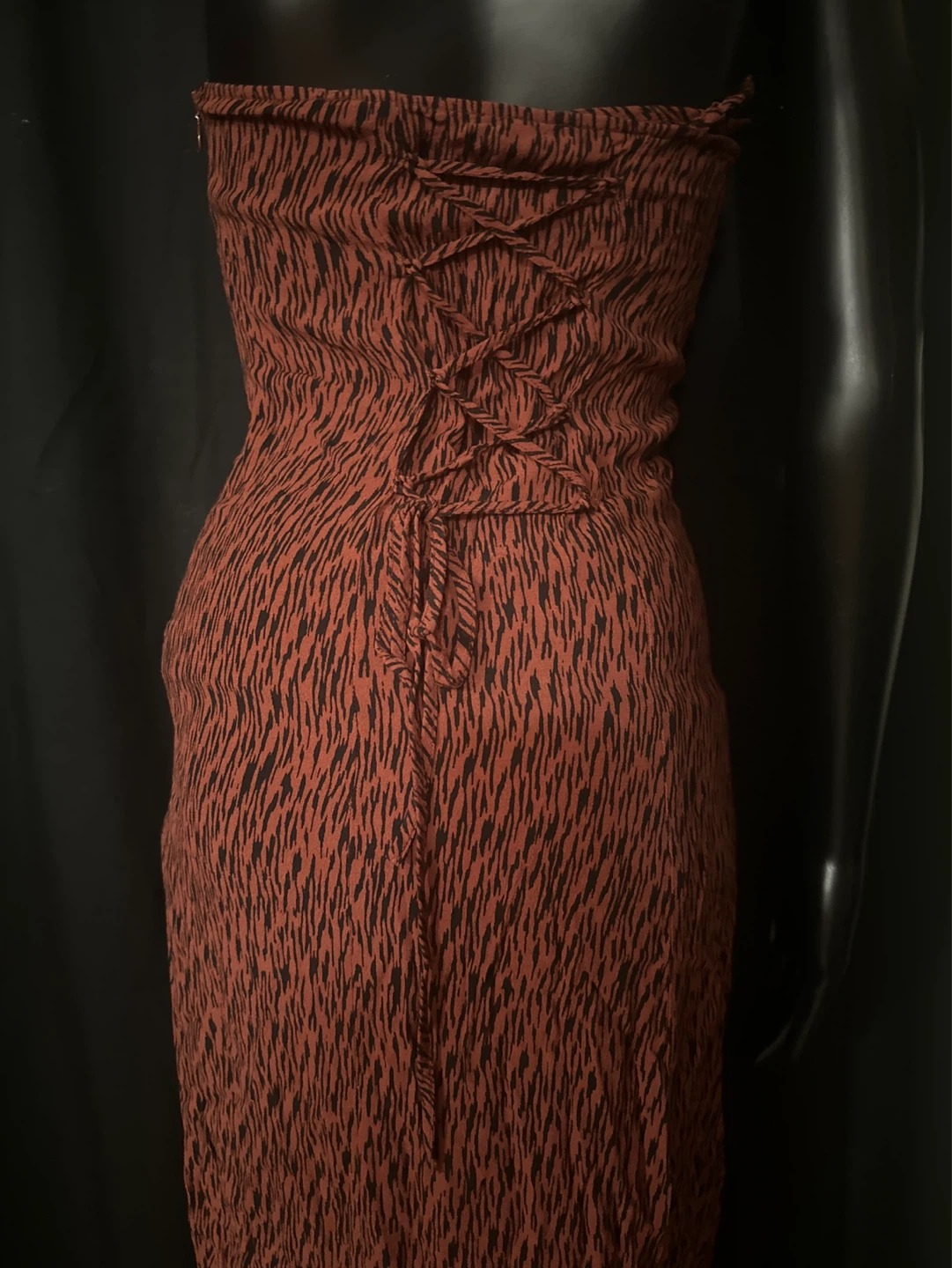 Brown Ruched Strapless Dress with High Slit - photo 2
