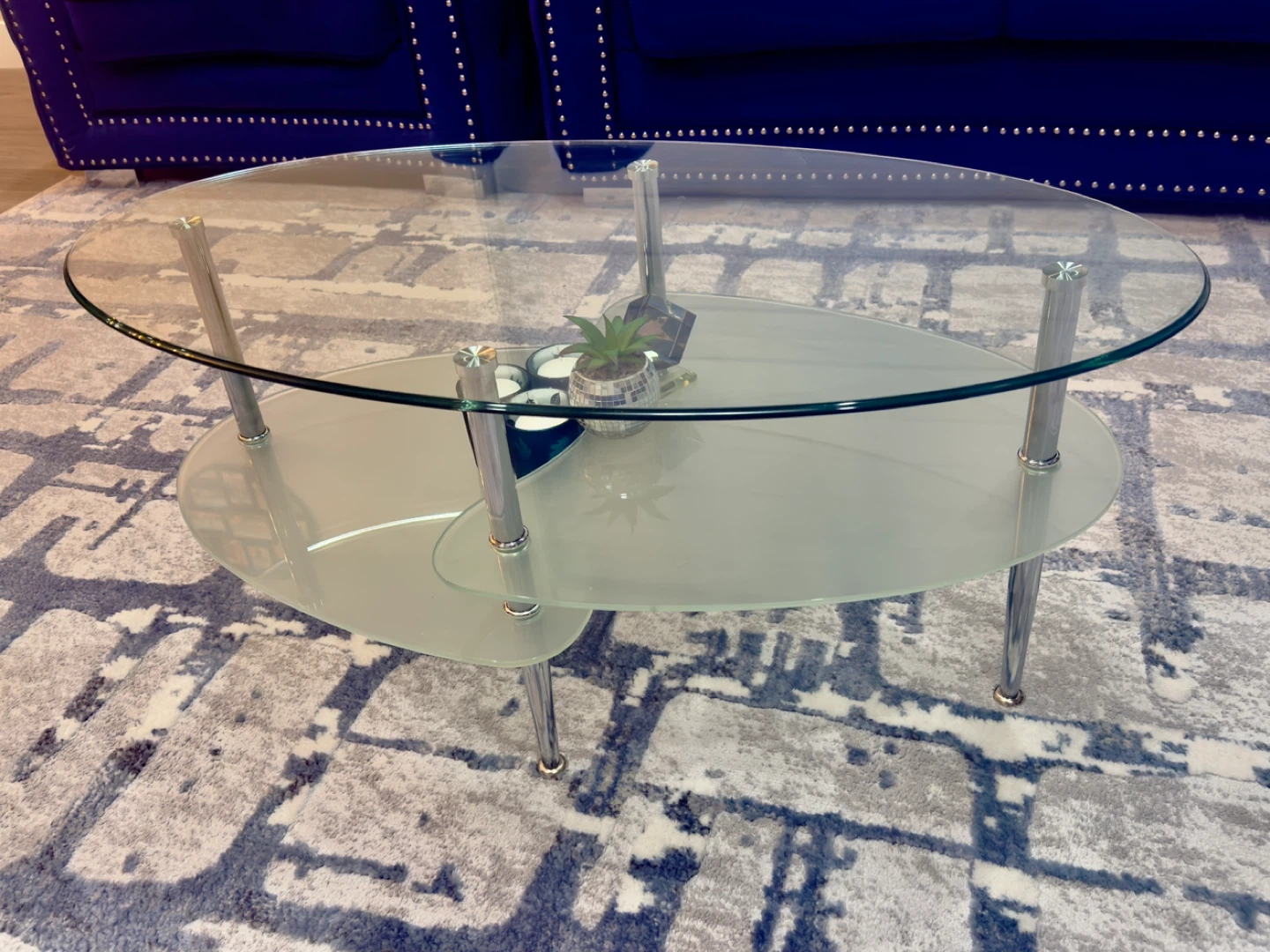 Oval Glass Coffee Table with Chrome Legs - photo 2