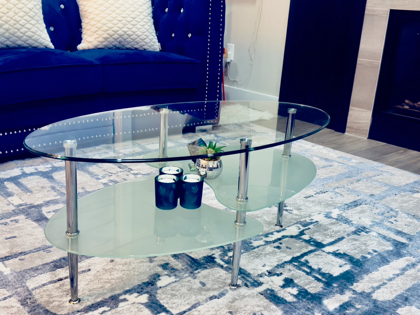 Oval Glass Coffee Table with Chrome Legs