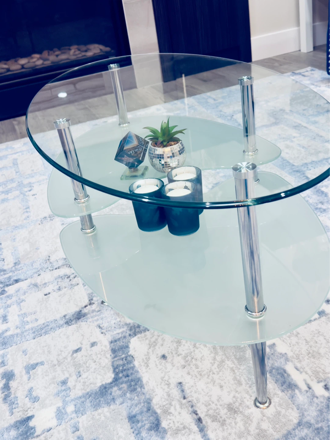Oval Glass Coffee Table with Chrome Legs - photo 4