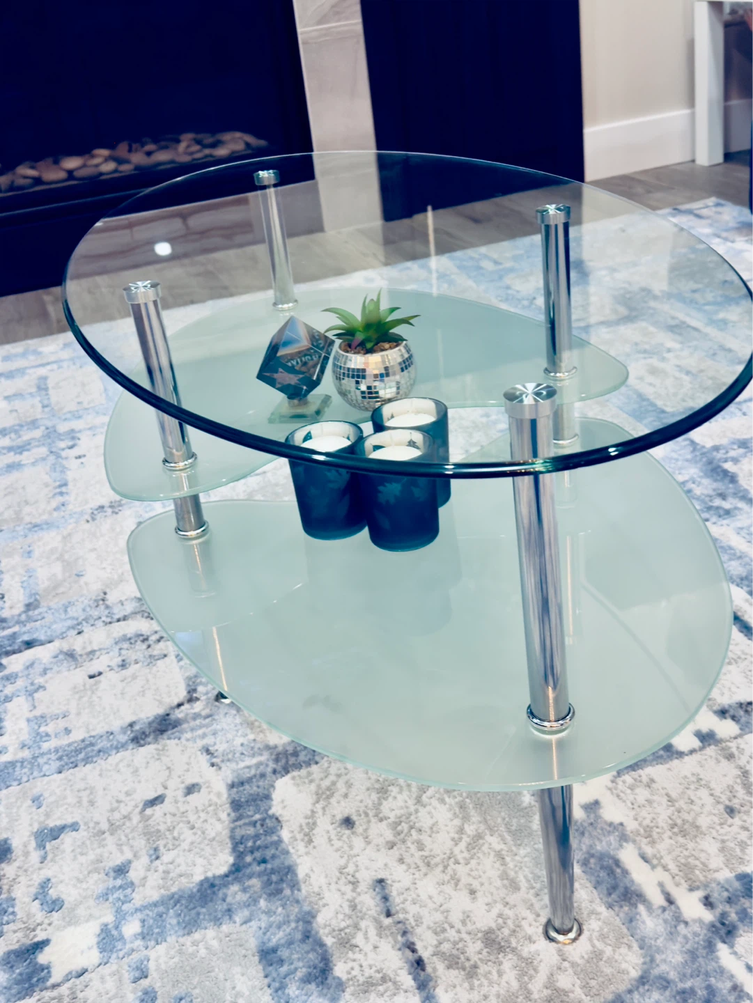 Oval Glass Coffee Table with Chrome Legs - photo 3