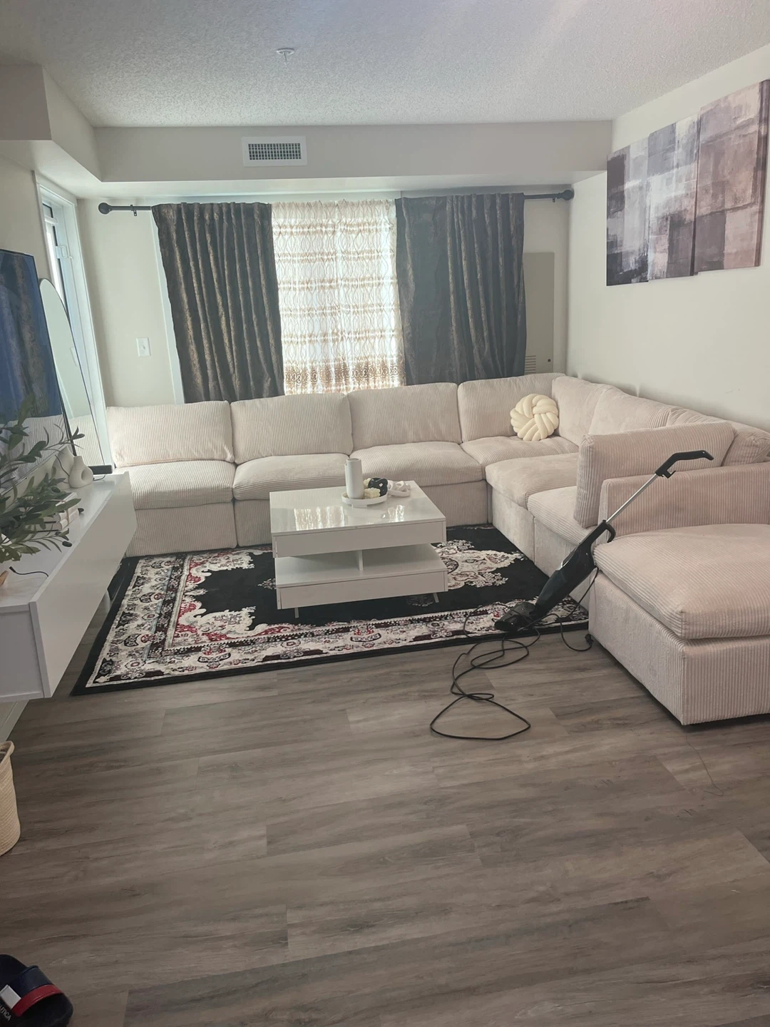 Cream Corduroy Sectional Sofa