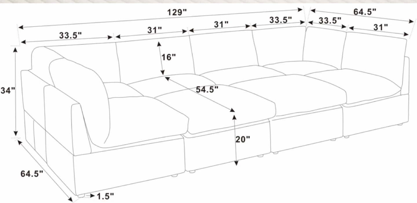 Cream Corduroy Sectional Sofa - photo 2