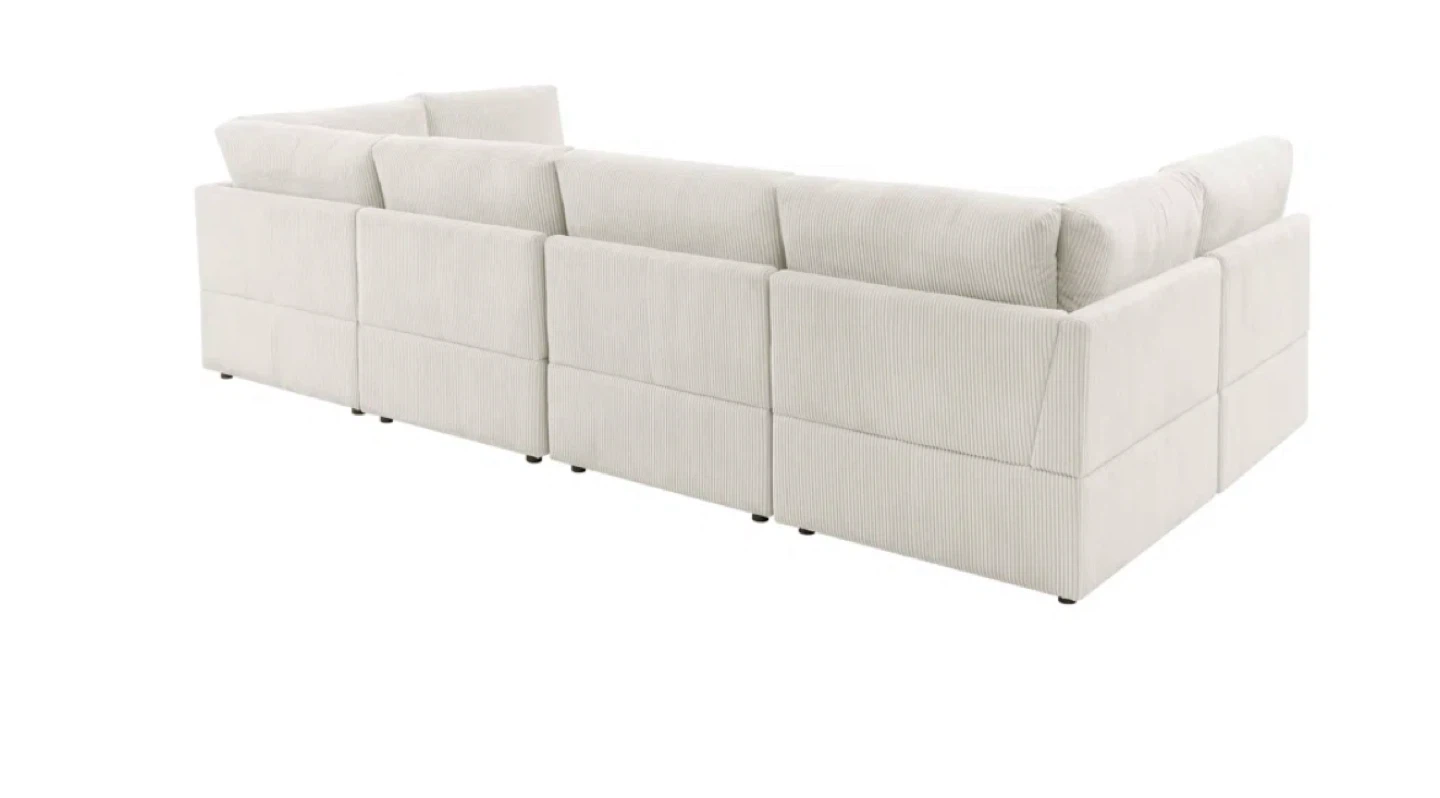 Cream Corduroy Sectional Sofa - photo 3