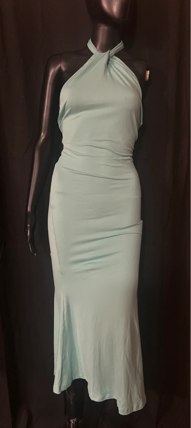 Light Blue Halter Neck Maxi Dress