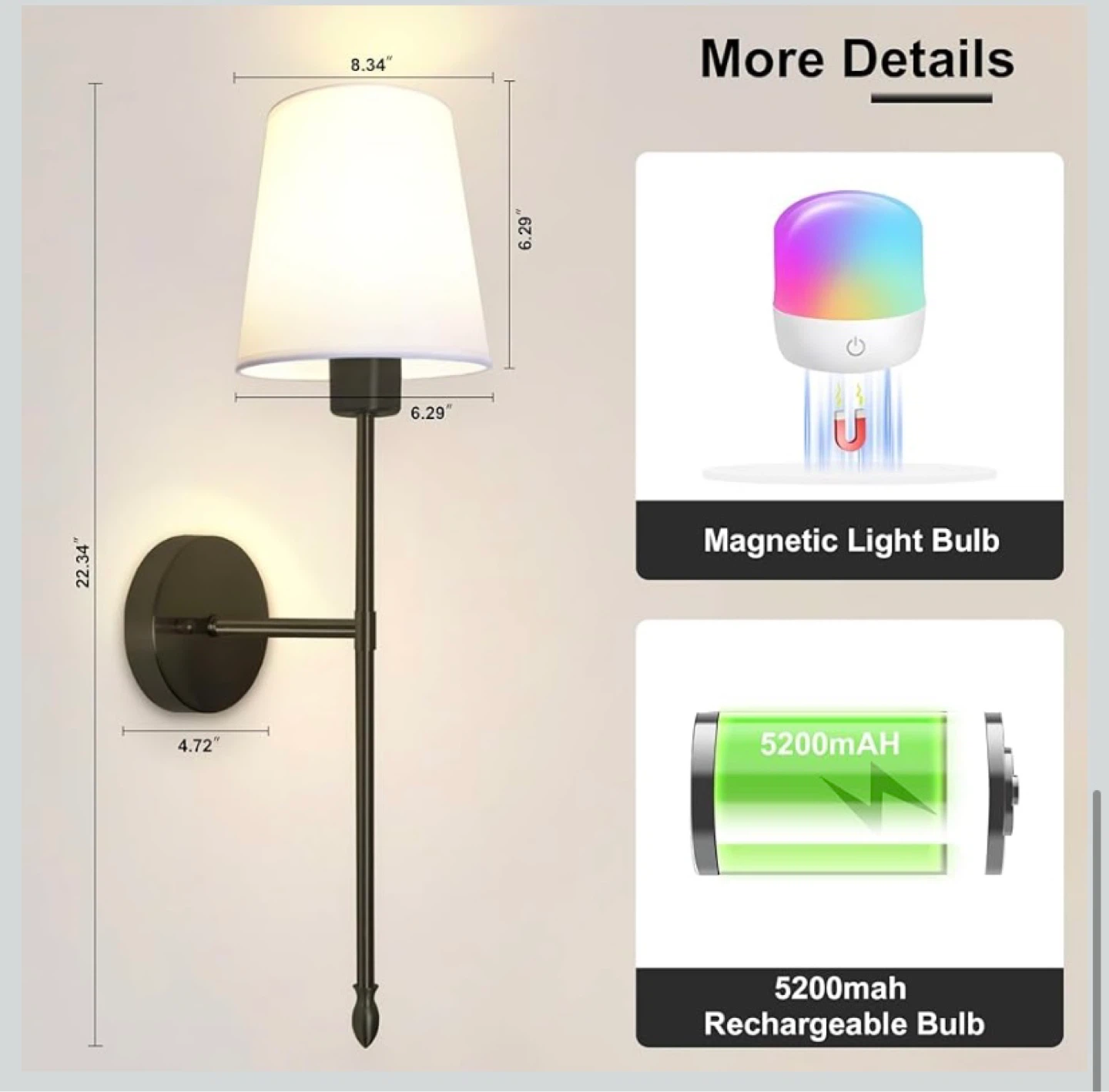 New Battery Operated Wall Sconce Set of 2 Black - photo 5