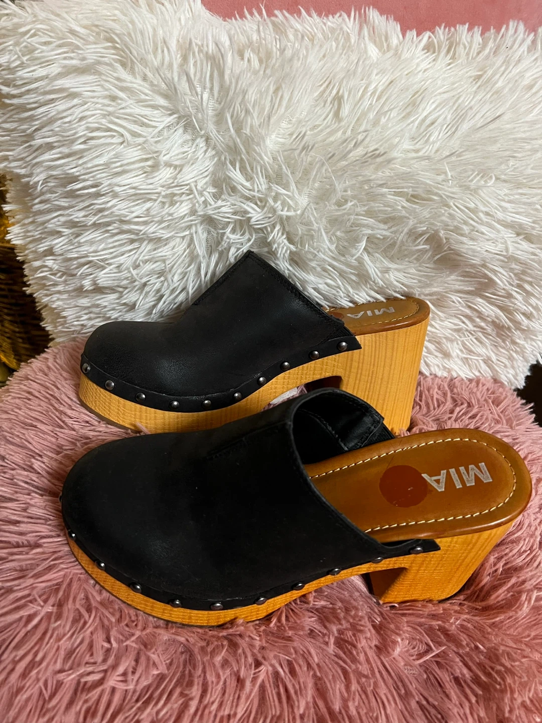 MIA Black Clog Platform Heels