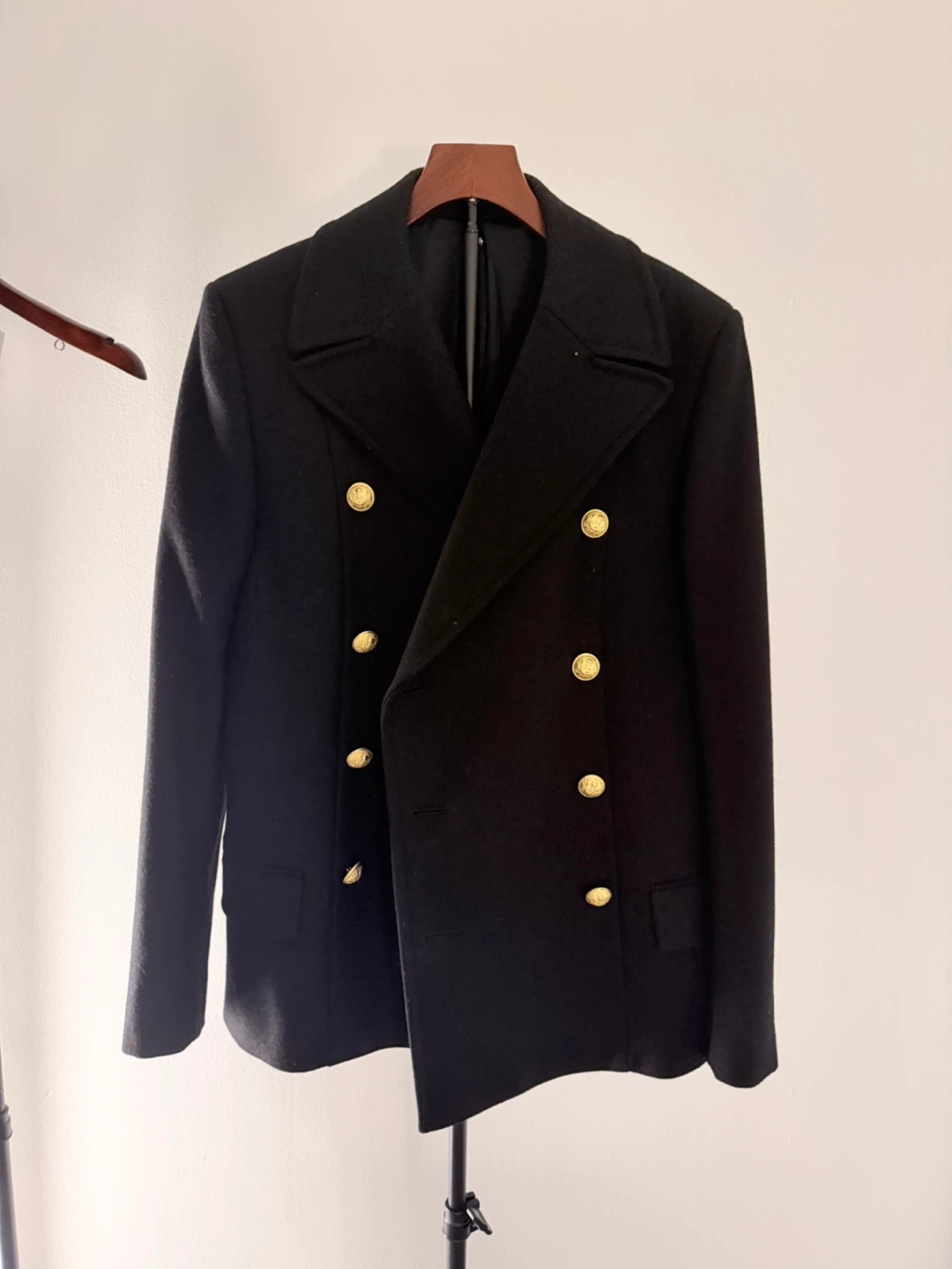 (New)Balmain Paris Double-Breasted Wool Peacoat
