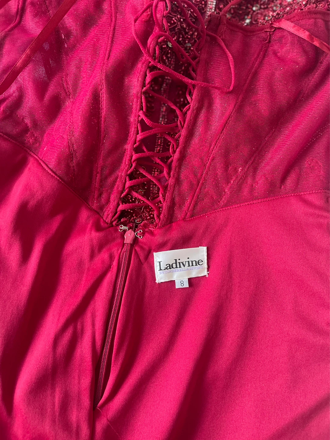 Ladivine Red Beaded Sparkle Prom Dress Size 8 - photo 4