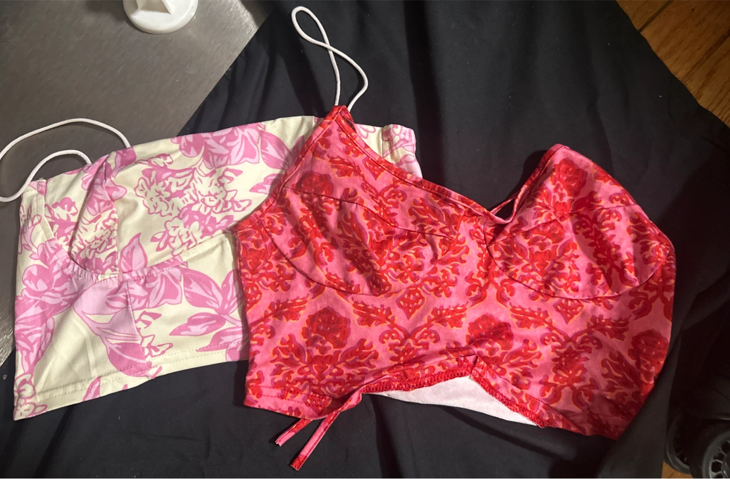 Two floral print bustier tops