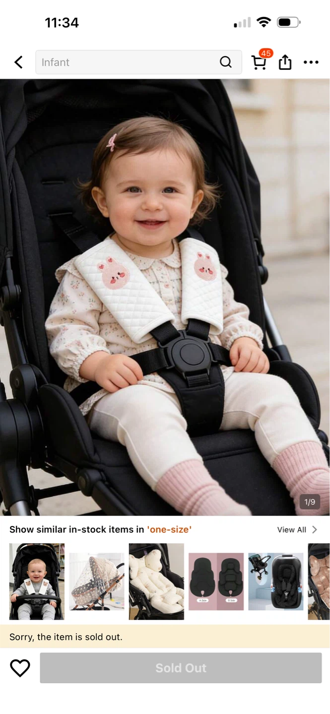 Infant Stroller Seatbelt Shoulder Pad Covers - Pink Bunny - photo 2