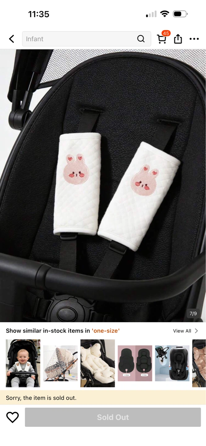 Infant Stroller Seatbelt Shoulder Pad Covers - Pink Bunny - photo 4