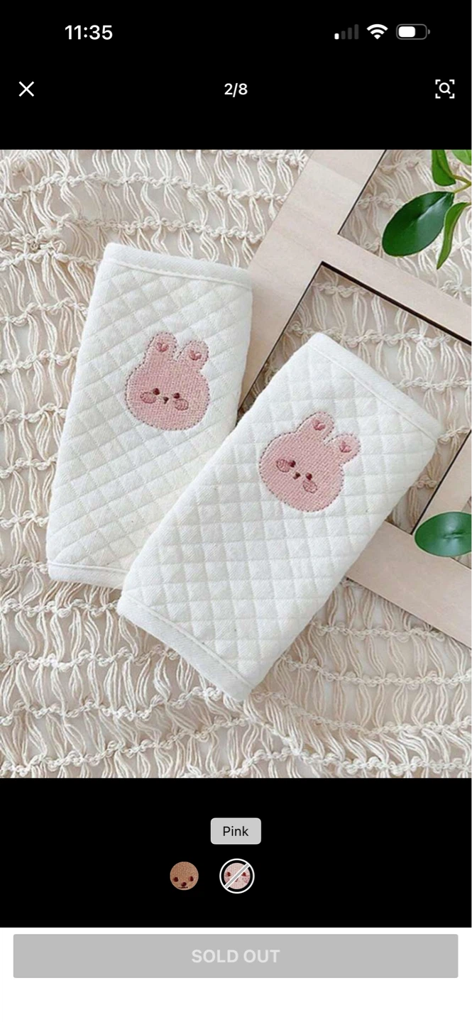 Infant Stroller Seatbelt Shoulder Pad Covers - Pink Bunny