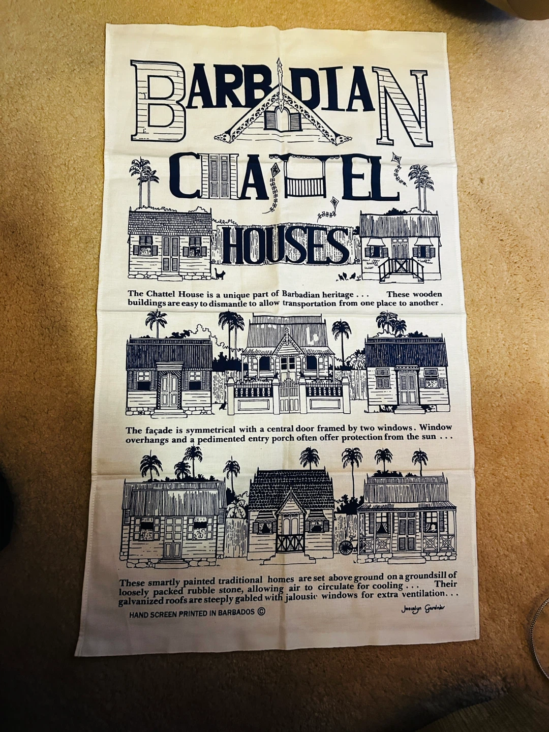 NEW Barbados Chattel Houses Hand Screen Printed Tea Towel
