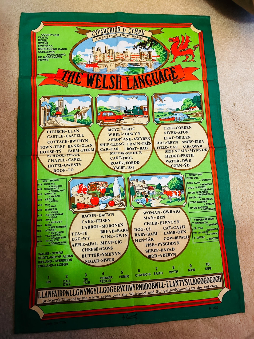 NEW WALES Welsh Language Tea Towel