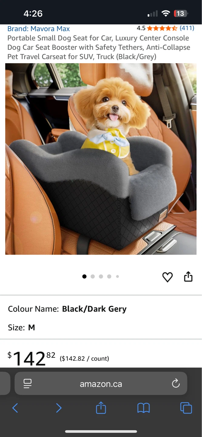 Mavora Max Dog Car Seat - Black/Dark Grey, Size M
