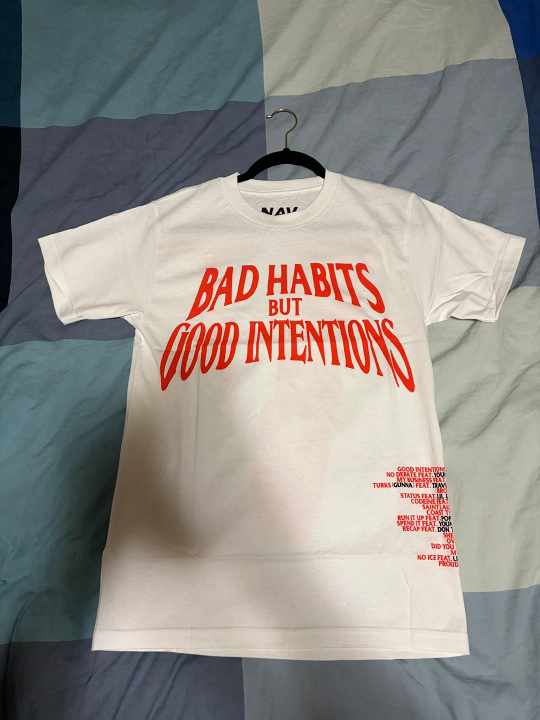 NAV Bad Habits But Good Intentions T-Shirt Small White