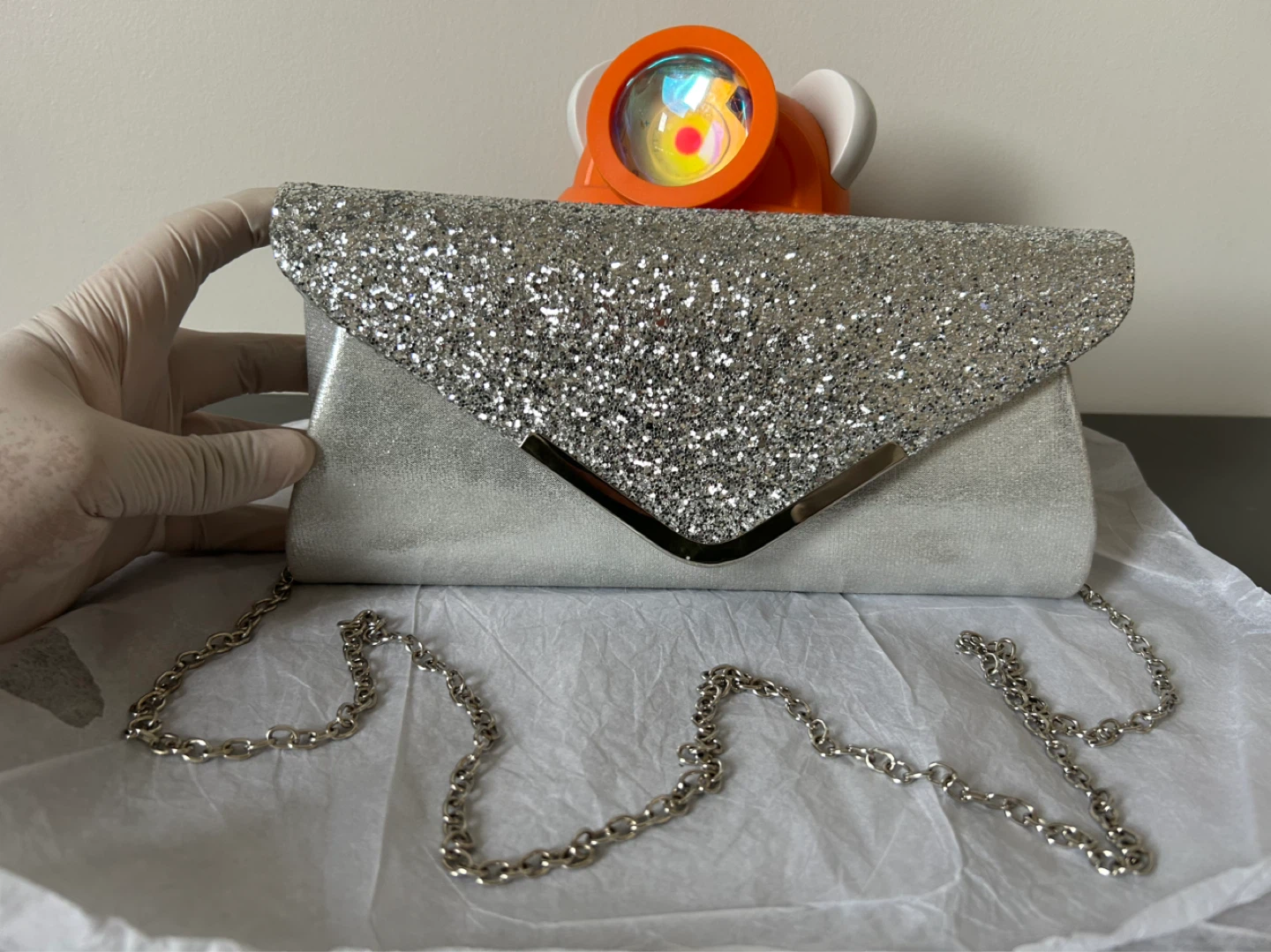 Silver Glitter Clutch Evening Bag