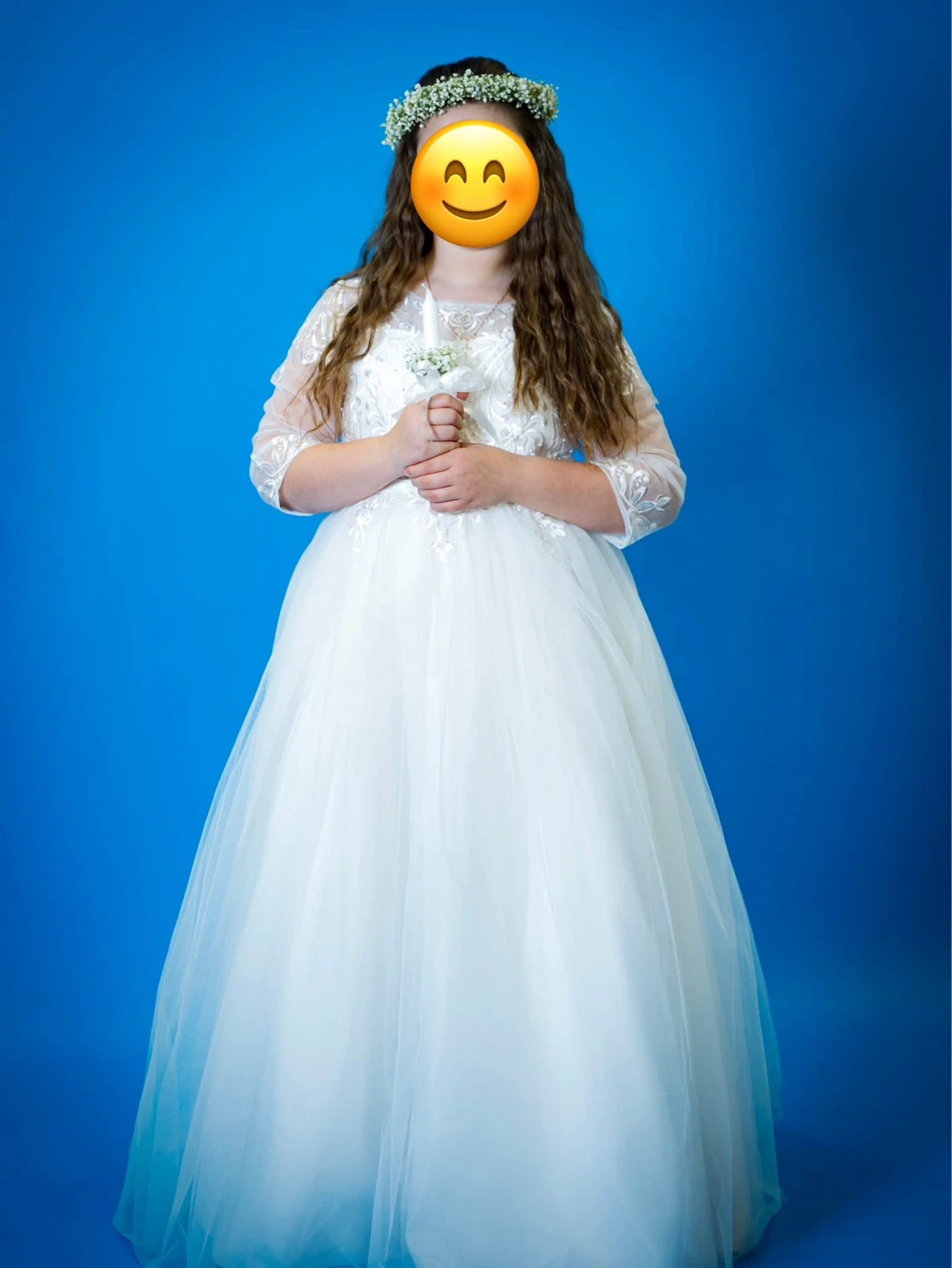 White First Communion Dress with Flower Crown