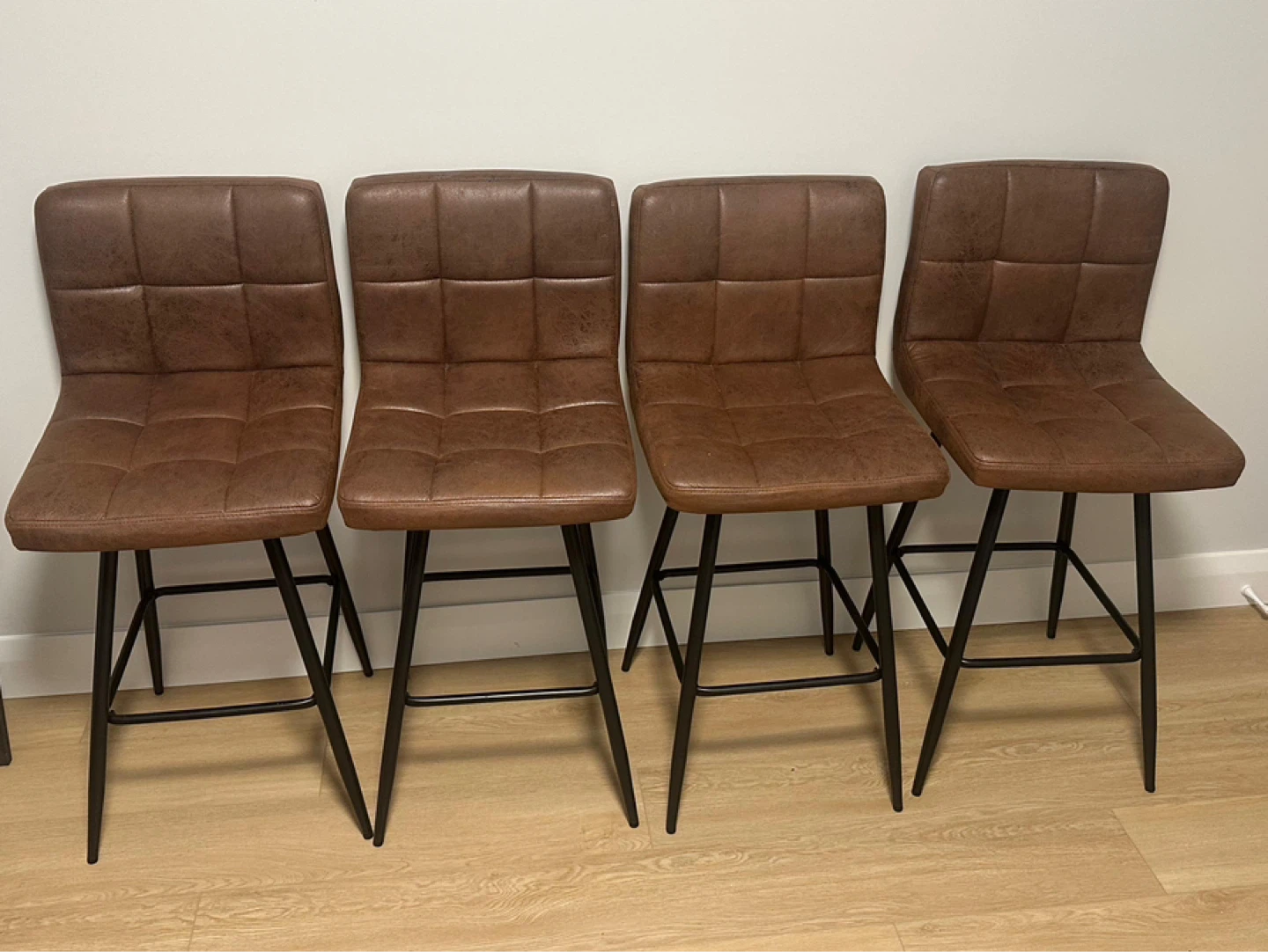 Set of 4 Brown Faux Leather Bar Stools - photo 2
