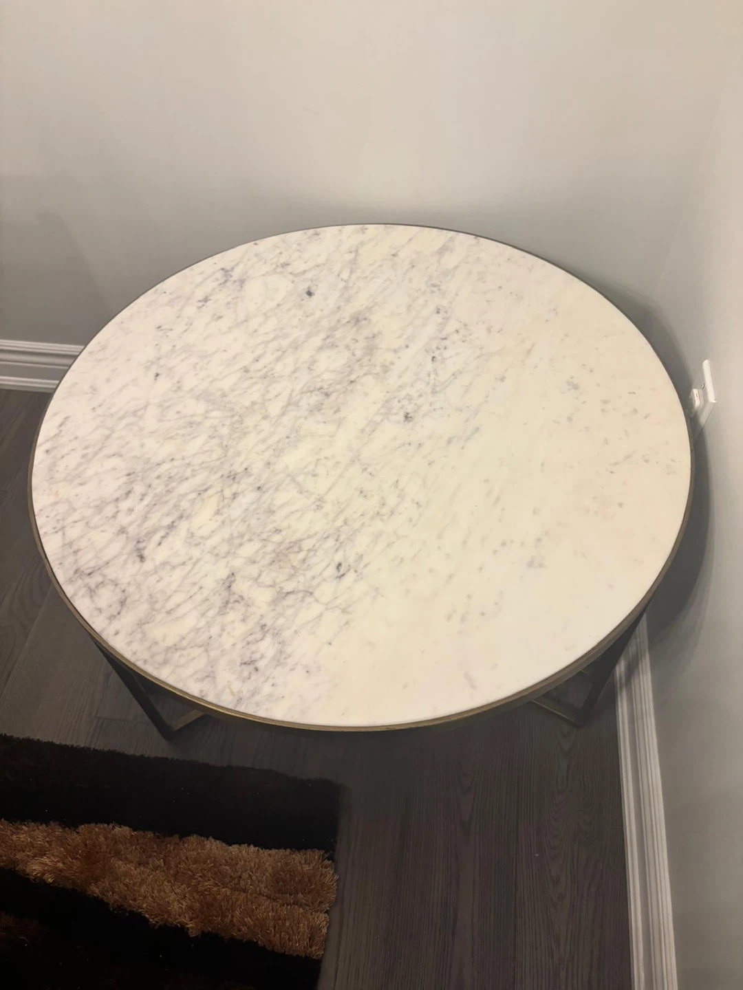 Round Marble Top Side Table with Gold Metal Base - photo 2