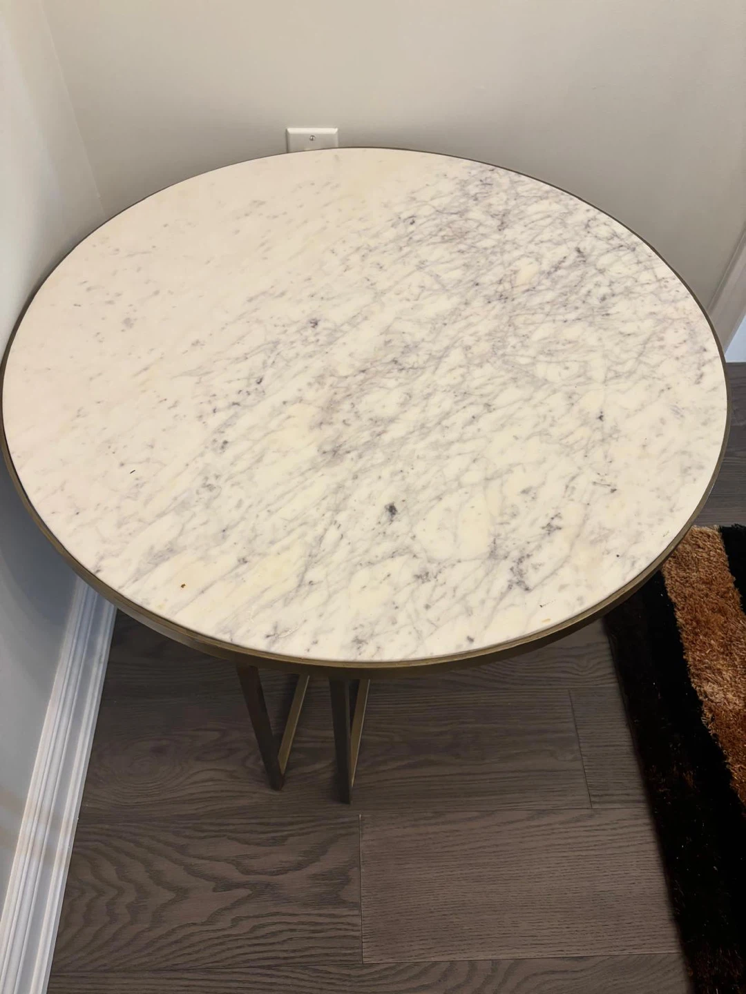 Round Marble Top Side Table with Gold Metal Base