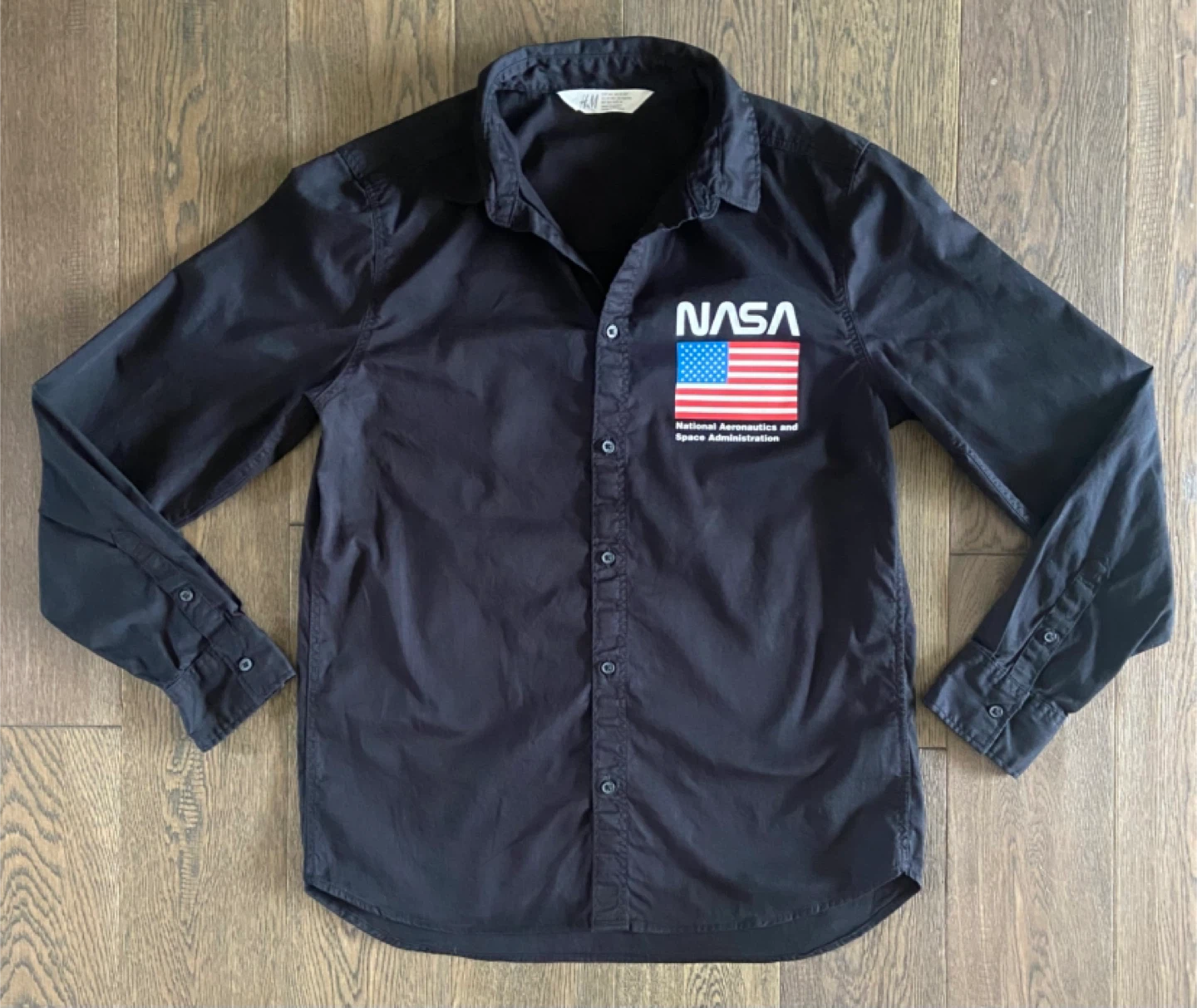 LIKE NEW: H&M Boys NASA Black Button-Up Shirt 13-14Y
