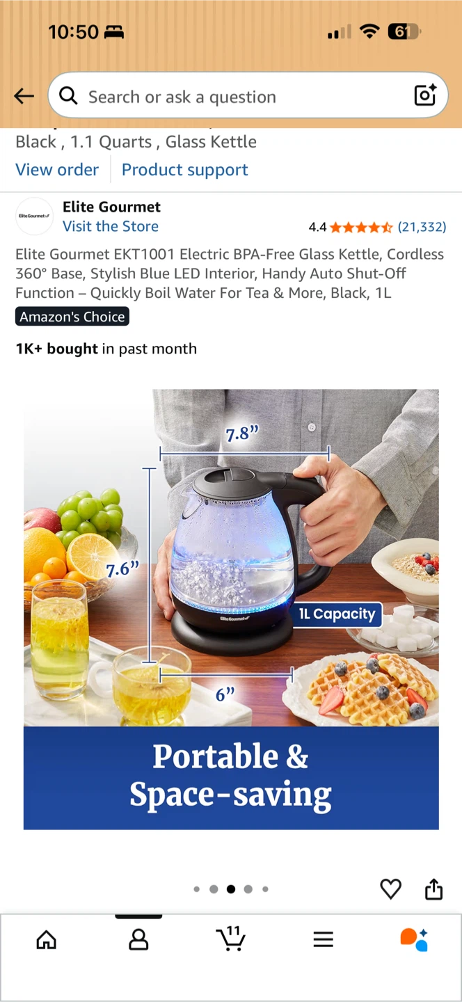 Elite Gourmet EKT1001 Electric Glass Kettle, 1L, Black - photo 2