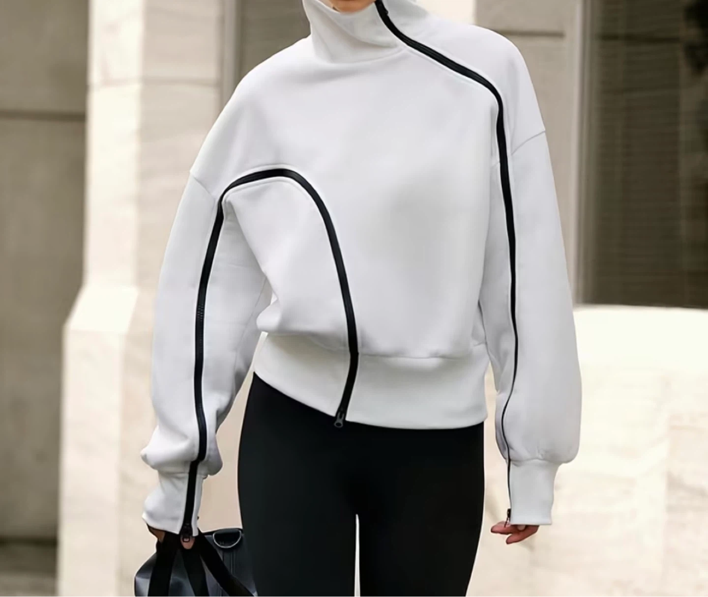 White Asymmetrical Zip Sweatshirt
