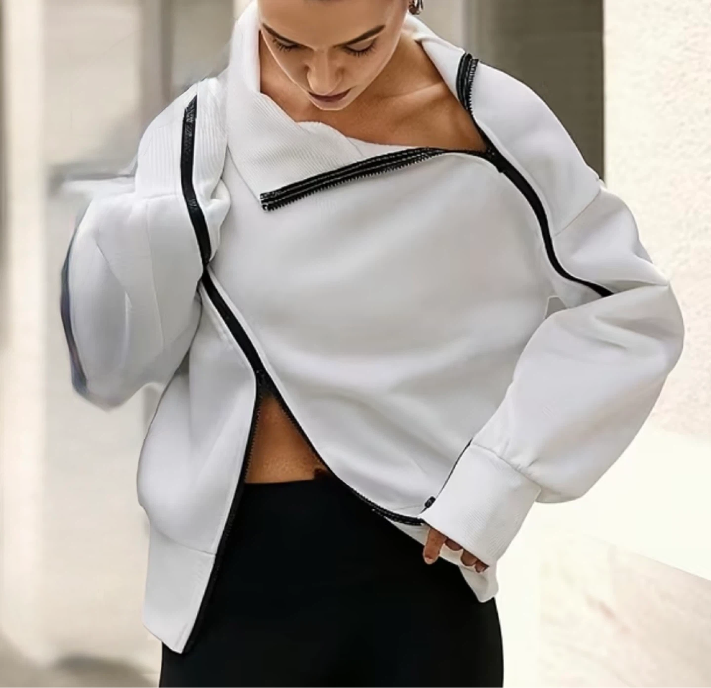 White Asymmetrical Zip Sweatshirt - photo 2