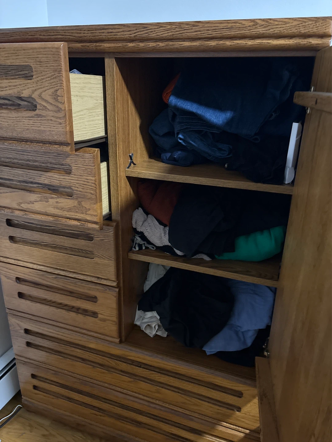 Oak Tallboy Dresser with Drawers and Cabinet - photo 2