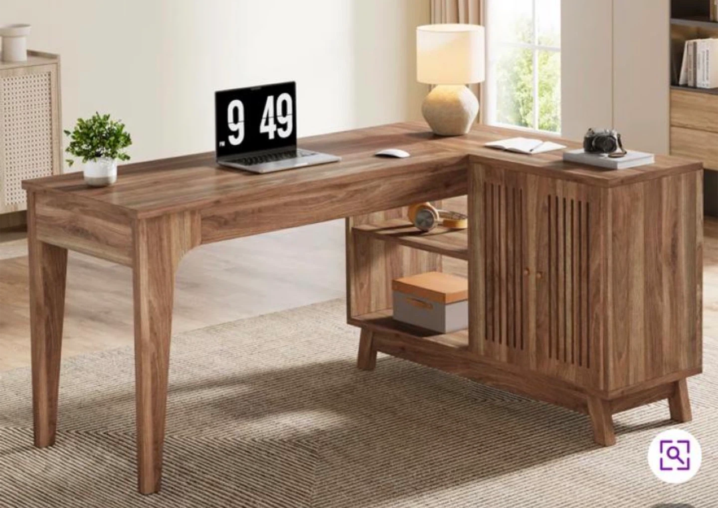 Wooden L-Shaped Desk with Cabinet - photo 3