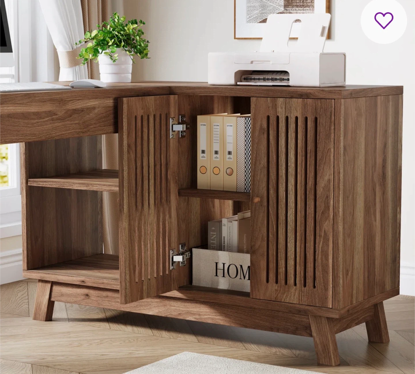 Wooden L-Shaped Desk with Cabinet