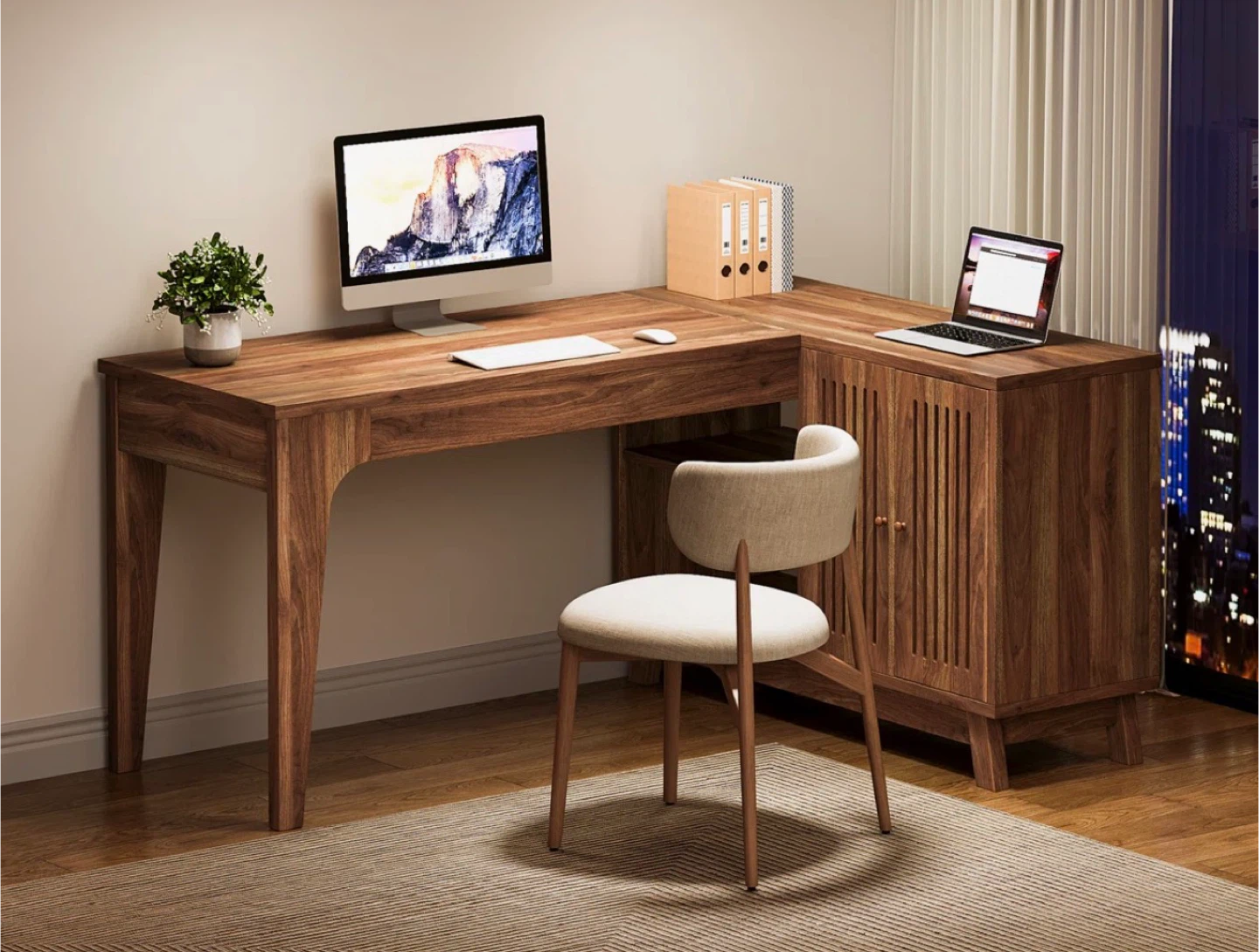 Wooden L-Shaped Desk with Cabinet - photo 2
