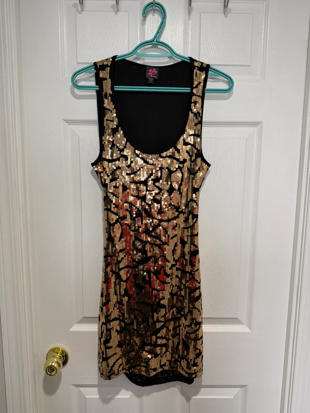 Bebe Black & Gold Sequin Halter Dress