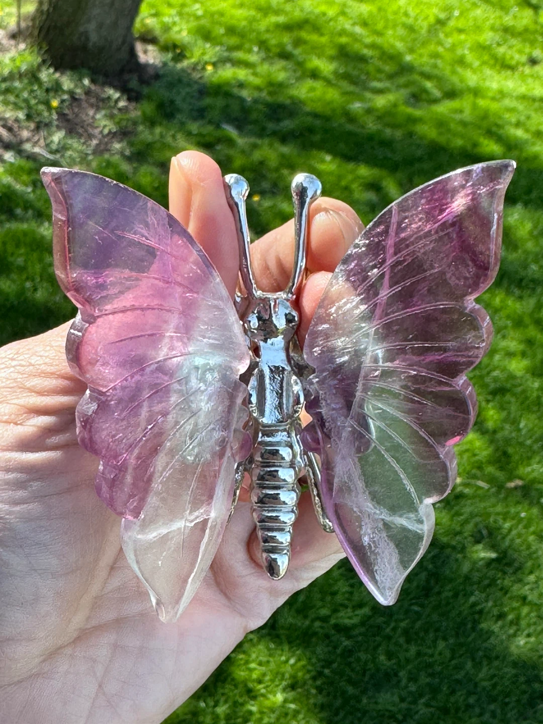 Fluorite Butterfly Carving with Silver Body - photo 5