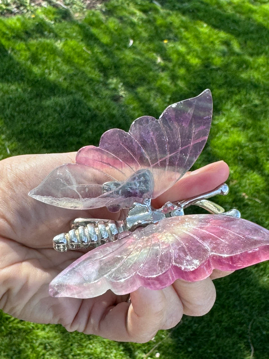 Fluorite Butterfly Carving with Silver Body - photo 4