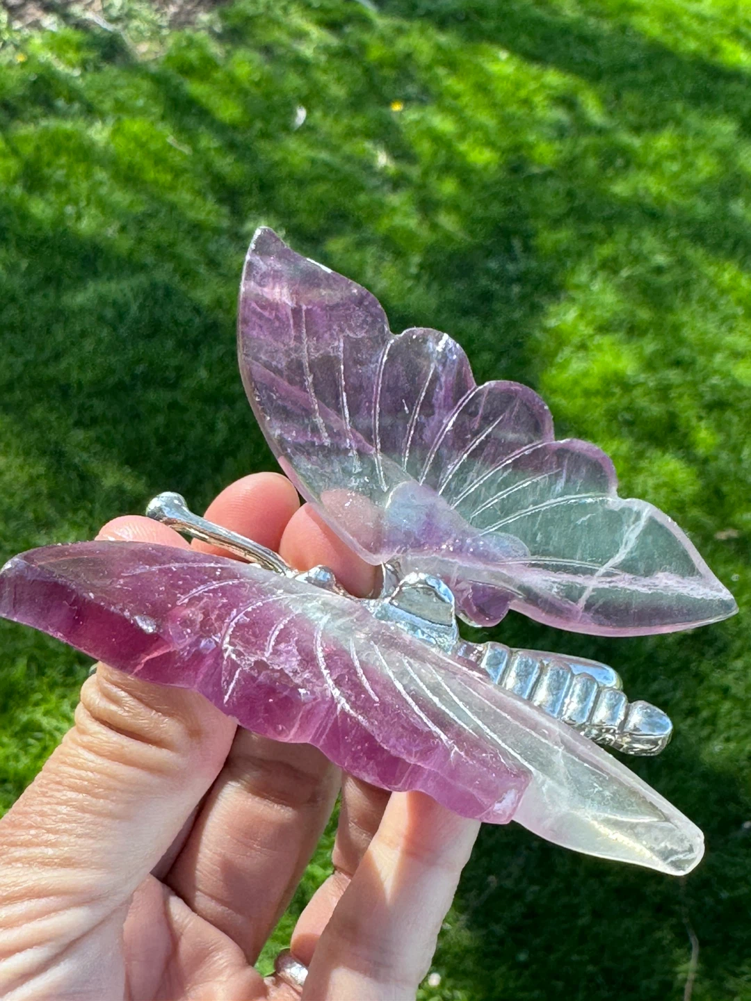 Fluorite Butterfly Carving with Silver Body - photo 3