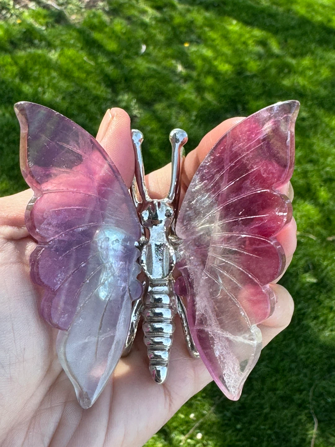 Fluorite Butterfly Carving with Silver Body