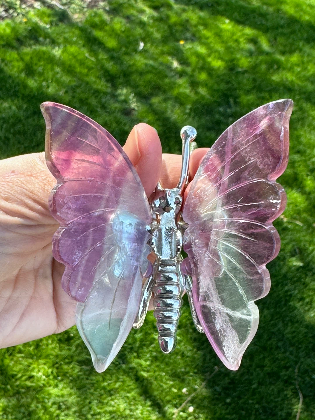 Fluorite Butterfly Carving with Silver Body - photo 2