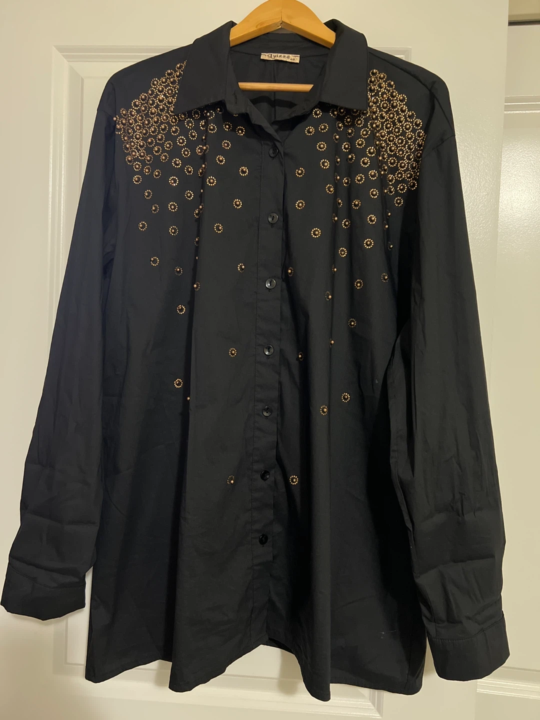 Luiza Black Studded Button-Up Shirt Size 48
