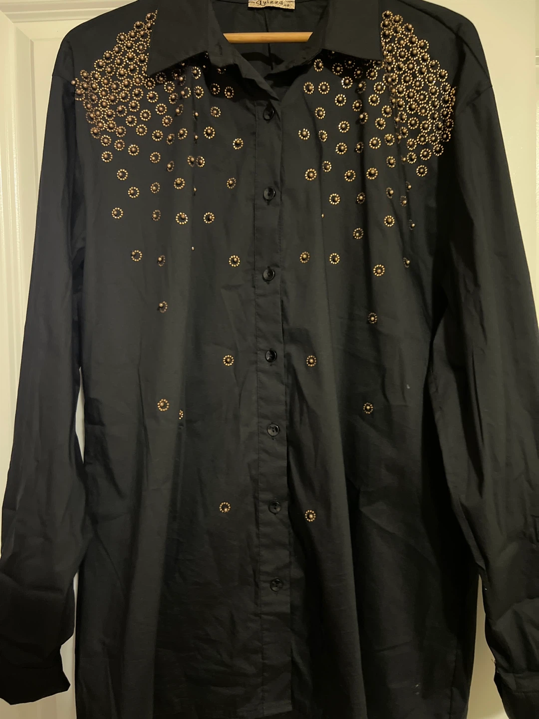 Luiza Black Studded Button-Up Shirt Size 48 - photo 4