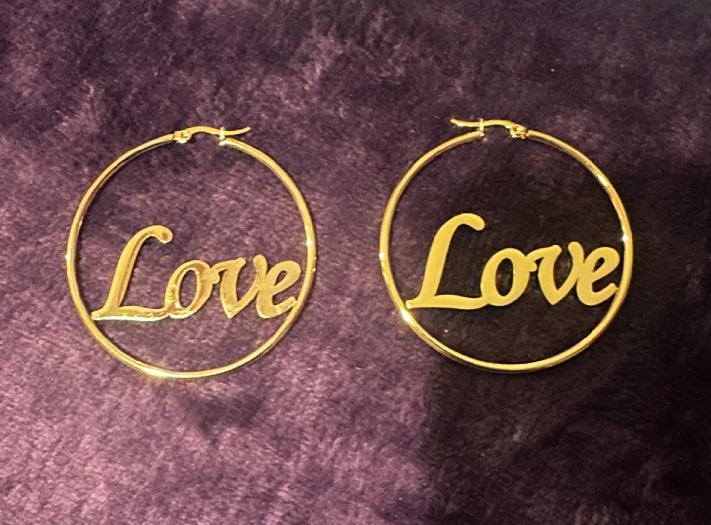 Gold Tone "Love" Hoop Earrings